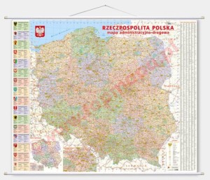 Polska, mapa administracyjno-drogowa - mapa ścienna